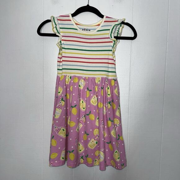 Boden Girl’s Posie Frill Sleeve Dress Chalk Pink Lemonade Size 7-8 - Picture 1 of 5